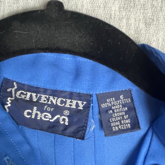 Vintage Givenchy For Chesa Mother Of Pearl Button Up Blouse Blue Size 6 Pleated - Picture 6 of 15